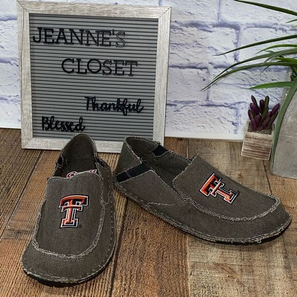 Men's TEXAS TECH Slip On Canvas Loafer Shoes Tan cruzerz NEW - Picture 1 of 12